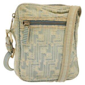 Authentic FENDI Shoulder Bag Denim Light Blue Gold